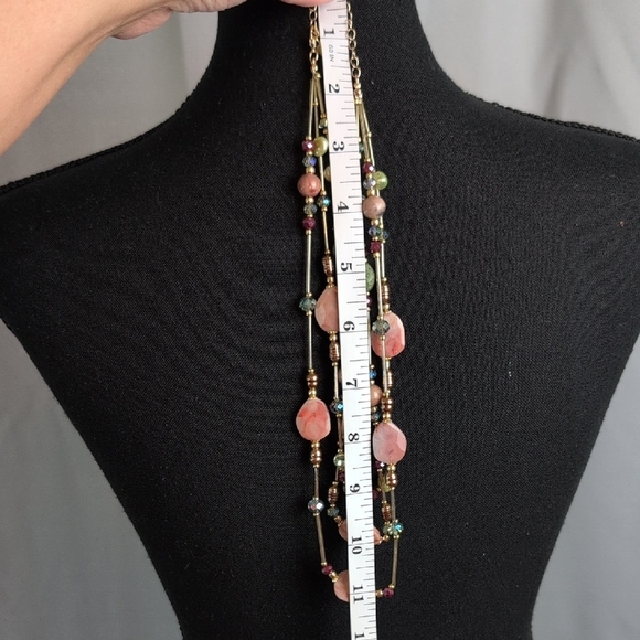 Pink and Gold Multi-Strand Necklace with Vintage Charm - Picture 11 of 12